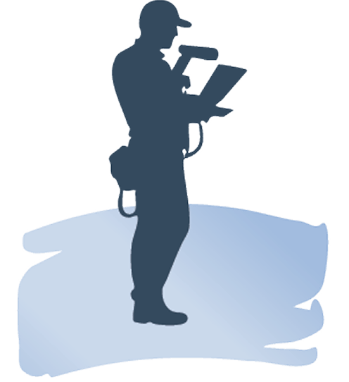 Silhouette of man with production equipment