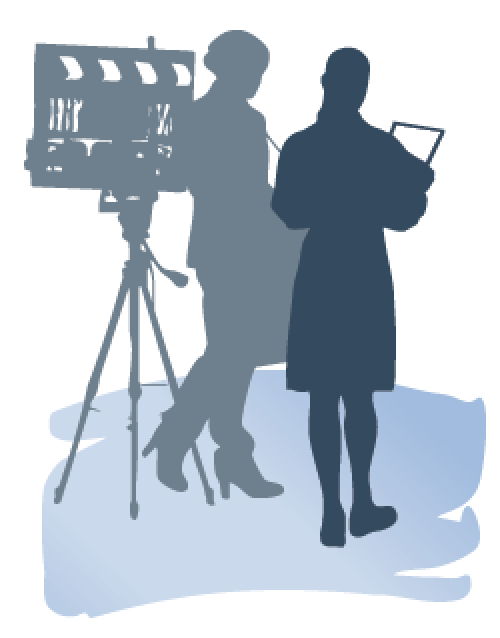 Silhouette of women with production equipment